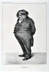 Umělecké dílo Honore Daumiera (1808-1879). Charivari pochází z roku 1833: Serie Celebrites de la Caricature “” M. Plum”” MUZEUM VÝTVARNÉHO UMĚNÍ - PALAIS LONGCHAMP, MARSEILLE