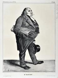 Umělecké dílo Honore Daumiera (1808-1879). Charivari pochází z roku 1833: Serie Celebrites de la Caricature “” M. Barthe”” MUZEUM VÝTVARNÉHO UMĚNÍ - PALAIS LONGCHAMP, MARSEILLE