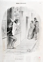 Umělecké dílo Honore Daumiera (1808-1879). Charivari pochází z roku 1840 Serie MORIES CONJUAL „“ Je to moje žena!!! “” MUZEUM VÝTVARNÉHO UMĚNÍ - PALACE LONGCHAMP, MARSEILLE