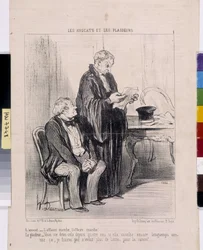 Umělecké dílo Honore Daumiera (1808-1879). Charivari pochází z roku 1851: Serie LES Avocats et les litigants. „Advokát – případ funguje, případ funguje! Soudce – říkáš mi to už čtyři roky, když pořád chodí tak dlouho, že skončím s m