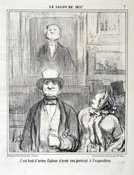 Umělecké dílo Honore Daumiera (1808-1879). Charivari pochází z roku 1857: Serie SALON DE 1857 “” - Stále je lichotivé mít jeho portrét na výstavě”” MUSEE DES BEAUX ARTS - PALAIS LONGCHAMP, MARSEILLE