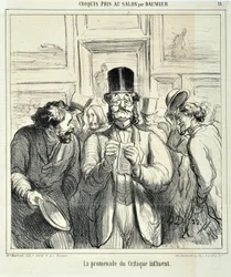 Umělecké dílo Honore Daumiera (1808-1879). Charivari pochází z roku 1865: Serie Sketches pořízené v Salon La promenade du Critique vlivného MUSEE DES BEAUX ARTS - PALAIS LONGCHAMP, MARSEILLE