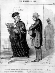 Můj milý pane, je pro mě absolutně nemožné potěšit vaši věc... chybí vám nejdůležitější kousky... (kromě) mincí!... , ze série kreslených filmů „Gens de Justice“ od Honore Daumier (1808-1879). "Serenáda"