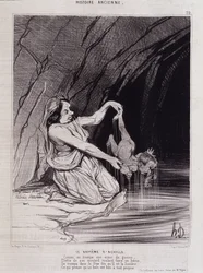 Achilleův křest - v "" Charivari "" v.1840 - Honore Daumier