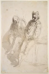 Dva Saltimbanques, cca 1865-73 (černo-šedý inkoust, šedá barva na papíře)