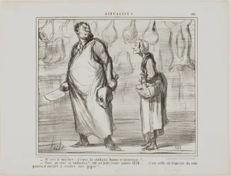 "- Pane řezníku, přeji vám šťastný a zdravý nový rok... - Cože Ten bude pěkný, tenhle rok 1858... každý obchodník s potravinami za rohem bude moci prodávat moje skopové!", talíř 481 z Actualités