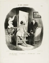 „Pojďte dál, Monsieur, nestyďte se. Je to živý obraz.... právě takový, jaký byste viděl u Porte Saint-Martin“, tabule 62 z Les Bons Bourgeois