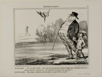 Pan Prudhomme: „Tak už jsi tu zase, synku... další nevinná oběť vražedného olova.... chudáčku kačenko... modli se, aby ses nikdy nestal lovcem, synku!“ Mladý Adolph: „Ale tatínku, raději bych byl lovcem než mrtvou kachnou!“, tabule 13