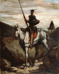 ""Don Quijote v horách"" (Don Quijote v horách) Obraz Honore Daumier (1808-1879) kolem roku 1850 - Olej na dřevě Rozměr 39,6 x 31,2 cm Bridgestone Museum of Art