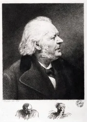 Portrét Honore Daumiera (1808-1879), francouzského rytce, malíře a sochaře. Rytina syna Boularda