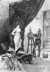 Ilustrace Georgese Caina (1856-1919) pro sestřenici Bette, román Honore de Balzaca (1799-1850) z vícesvazkové sbírky s názvem Lidská komedie, vydaný v roce 1900, Paříž