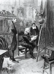 Ilustrace Pierra Vidala (1849-1929) k neznámému mistrovskému dílu, povídce Honore de Balzaca (1799-1850) z vícesvazkové sbírky nazvané Lidská komedie, vydané v roce 1901, Paříž
