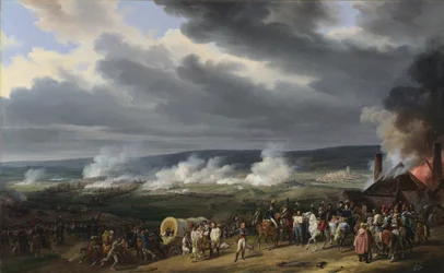 Bitva u Jemappes (Jemmapes) 6. listopadu 1792 mezi Rakouskem a Francií (Vítězství Francouzů, velí generál Charles Francois Dumouriez (1739-1823). Obraz Emile Jean Horace Vernet (1789-1863)