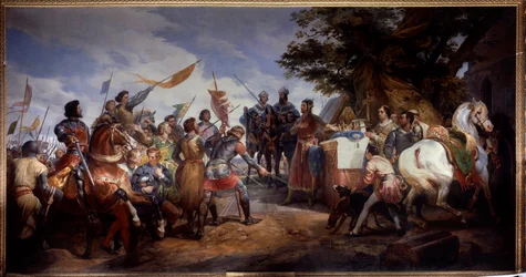 Francouzsko-anglická válka (1202-1214): „“bitva u Bouvines dne 27.7.1214, Philippe Auguste nasadil korunu Francie““ Postavila se proti francouzské armádě Philippa Augusta proti Vlámům a Welfům z Othonu IV. . Francouzské vítězství bylo rozhodující v o