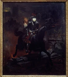 Leonorina balada Ilustrace básně Gottfrieda Burgera “” Leonore” (1747-1794), Smrt na koni bere Leonore. Obraz Emile Jean Horace Vernet (1789-1863) 1839 Ne. 0,61x0,55 m Nantes, musee des Beaux Arts