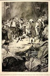 Vzdání se kapitána Pearsona Johnu Paulu Jonesovi na palubě Bonhomme Richard v roce 1779 (litho)
