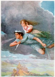„Tisíc mil za hodinu“ z italských pohádek od Lilie E. Romano, vydané nakladatelstvím Raphael Tuck & Sons (barevné lito)