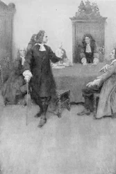 Rozhovor mezi sirem Edmundem Androsem a Jamesem Blairem ilustrace z 