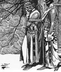 Arthurian Legend: The Knight Kay (Keu) a Perceval (Sir Kay a Sir Percival) Ilustrace Howard Pyle (1853-1911) z „Příběhu šampionů kulatého stolu““ Soukromá sbírka z roku 1905