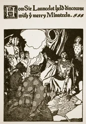 Jak Sir Launcelot vedl rozhovor s vámi Merry Minstrels, ilustrace z „Příběhu sira Launcelota a jeho společníků“, 1907