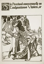 Sir Percival přemohl vaši kouzelnici Vivien, ilustrace z „Příběhu šampionů kulatého stolu“