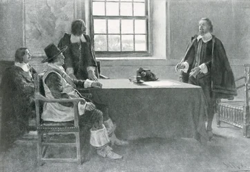Sir William Berkeley Vzdává se komisařům Commonwealthu, ilustrace z 