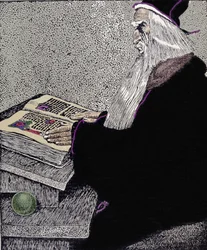 Kouzelník Merlin. Ilustrace Howard Pyle (1853 - 1911), americký karikaturista, pro „Příběh krále Artuše a jeho rytířů“