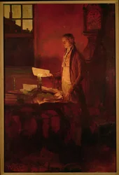 Thomas Jefferson Psaní Deklarace nezávislosti z „Příběhu revoluce“ od Henryho Cabot Lodge (1850-1924), publikované v Scribner