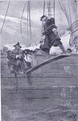 Chůze po prkně, z knihy Howard Pyles Book of Pirates vydané nakladatelstvím Harper & Bros, 1921.