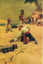 Kdo bude kapitánem, z Howarda Pyles Book of Pirates vydané nakladatelstvím Harper & Bros, 1921