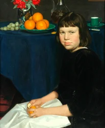 Julie s pomeranči (olej na plátně)