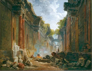 Vue imaginaire de la Grande Galerie en ruine - Imaginární pohled na Velkou galerii v troskách ...