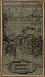 Studie k vinětě - titulní list Colleho "La Partie de Chasse de Henri IV", Act III, Vive Henry Quatre!