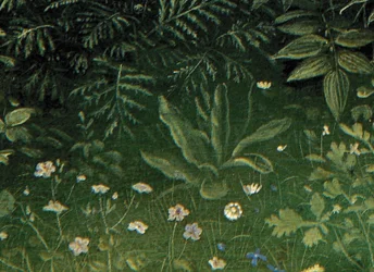 Detail Adoration of the Mystic Lamb, ze středového panelu gentského oltáře (olej na panelu)