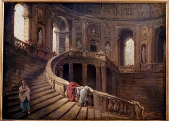 Otáčivé schodiště Palazzo Farnese a Caprarola obraz od Huberta Roberta (1733-1808) 18. století Sun. 0,24x0,33 m
