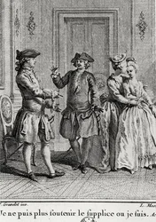 Nemohu dál snášet muka, kde jsem, ilustrace pro Eugenii od Beaumarchaise, vyryla Louis Joseph Masquelier (1741-1811)