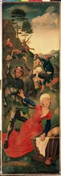 Triptych Klanění tří králů: „Vraždění neviňátek“, pravý panel. Malba na dřevě od Huga van der Goese (1435-1482), 15. století, rozměry 96.3x109.2 cm, Ermitáž, Petrohrad