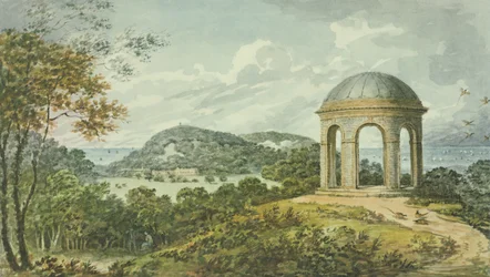 Scéna poblíž chrámu, z Červené knihy pro Antony House, kolem roku 1812