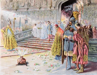 Sňatek Matyáše I. (1440-90) Korvína a Beatrice Aragonské v roce 1476