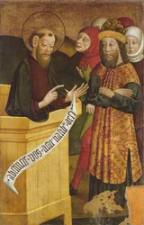 Deska bývalého hlavního oltáře kostela sv. Petra a Pavla v Csíksomlyó, kolem roku 1480 (vaječná tempera na desce)