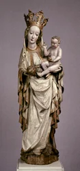 Panna Marie s dítětem z kostela svatého Filipa a Jakuba v Toporci, kolem roku 1420 (malované a zlacené dřevo)