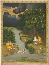 Ženy užívající si řeku na okraji lesa, c. 1765.