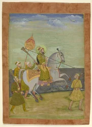 Jezdecký portrét Bahadur Shah jako mladého muže, Mughal, kolem roku 1690 (kvaš se zlatem na papíře)