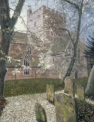 Katedrála Brecon, podzimní den, 1992 (kvaš na kartě)