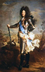 Portrét Ludvíka XIV., Krále Slunce (1638 - 1715). Olej Hyacinthe Rigaud, jmenovaný portrétistou krále.