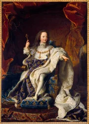 Portrét Ludvíka XV. pětiletého dítěte v posvátném kostýmu, krále Francie (1710-1774). Obraz Hyacinthe Rigaud (1659-1743)