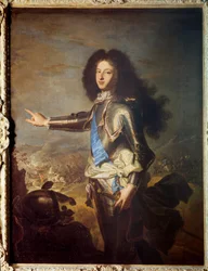Portrét Ludvíka Francouzského (1682-1712) vévoda burgundský, otec Ludvíka XV. Obraz Hyacinthe Rigaud (1659-1743). 18. století. Ztlumit. 1,29 x 0,98 m.