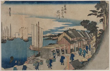 Shinagawa ze série Padesát tři stanic Tokaida, 1797-1858.