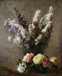 Roses and Larkspur, 1885