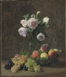 Váza s růžemi, broskvemi a hrozny, 1894